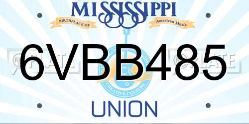 6VBB485 Mississippi License Plate
