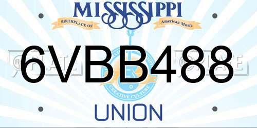6VBB488 Mississippi License Plate