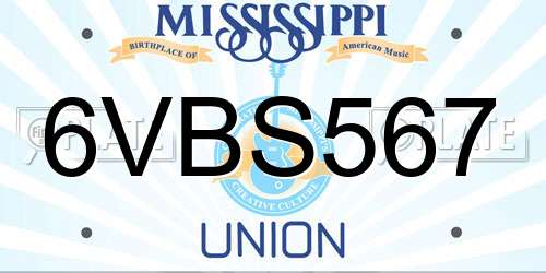 6VBS567 Mississippi License Plate