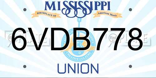 6VDB778 Mississippi License Plate