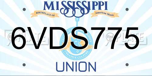 6VDS775 Mississippi License Plate