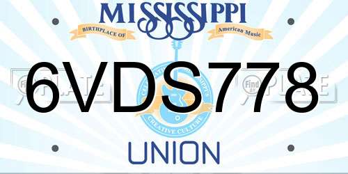 6VDS778 Mississippi License Plate