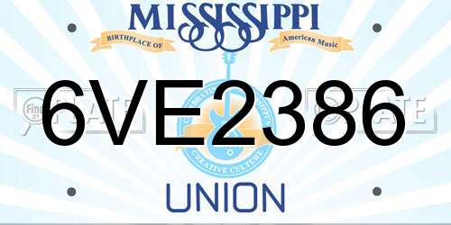 6VE2386 Mississippi License Plate