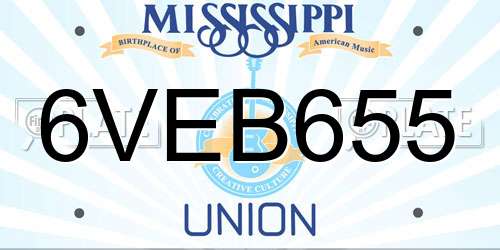 6VEB655 Mississippi License Plate