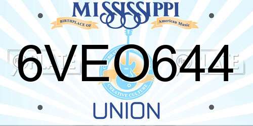 6VEO644 Mississippi License Plate