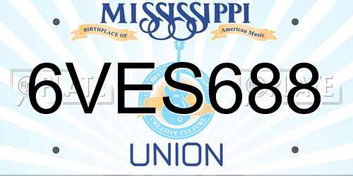 6VES688 Mississippi License Plate