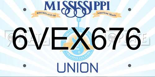 6VEX676 Mississippi License Plate