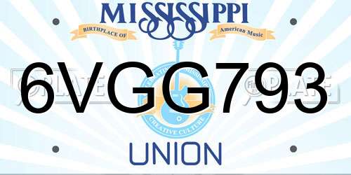 6VGG793 Mississippi License Plate
