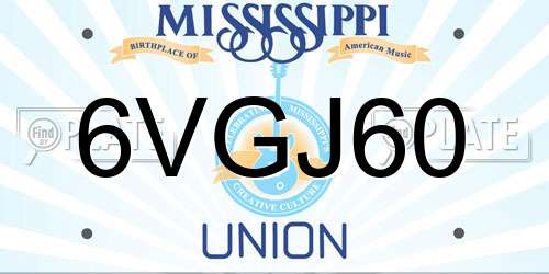 6VGJ60 Mississippi License Plate
