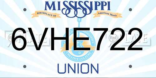 6VHE722 Mississippi License Plate