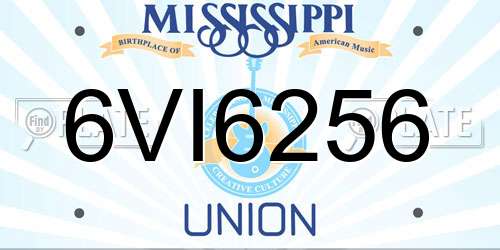 6VI6256 Mississippi License Plate