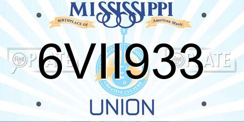 6VII933 Mississippi License Plate