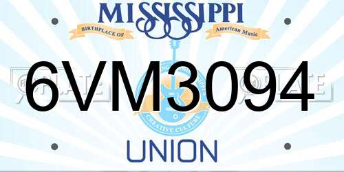 6VM3094 Mississippi License Plate