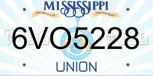 6VO5228 Mississippi License Plate