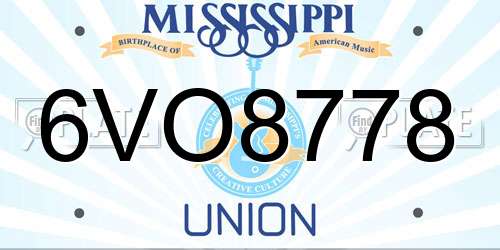 6VO8778 Mississippi License Plate
