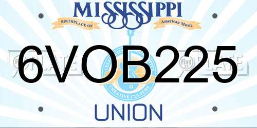6VOB225 Mississippi License Plate