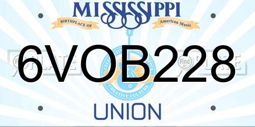 6VOB228 Mississippi License Plate