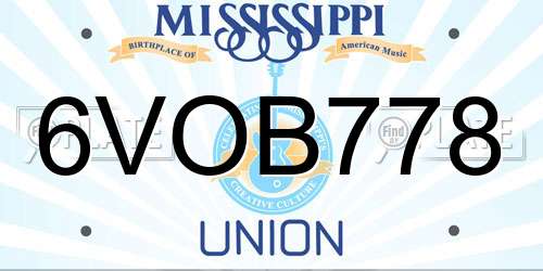6VOB778 Mississippi License Plate