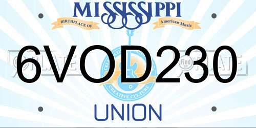 6VOD230 Mississippi License Plate