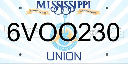 6VOO230 Mississippi License Plate
