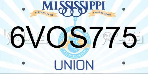 6VOS775 Mississippi License Plate
