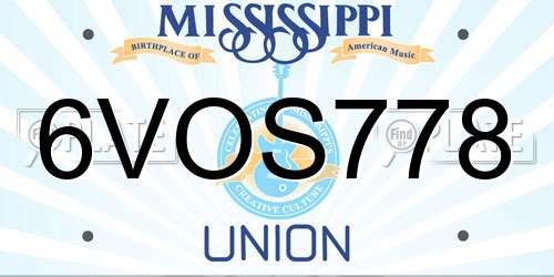 6VOS778 Mississippi License Plate
