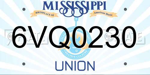 6VQ0230 Mississippi License Plate