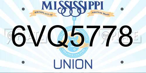 6VQ5778 Mississippi License Plate