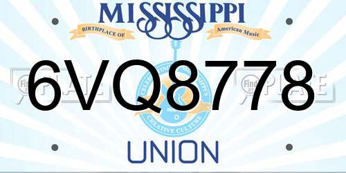 6VQ8778 Mississippi License Plate