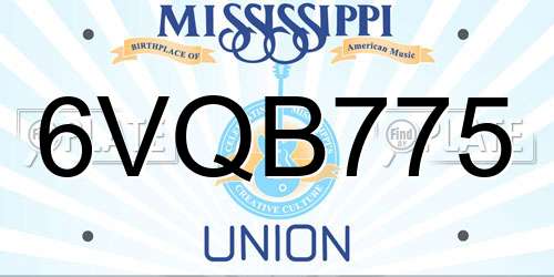 6VQB775 Mississippi License Plate
