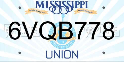 6VQB778 Mississippi License Plate