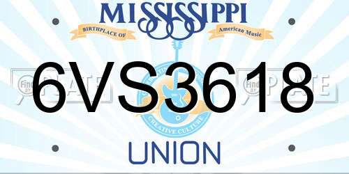 6VS3618 Mississippi License Plate