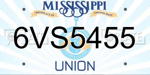 6VS5455 Mississippi License Plate