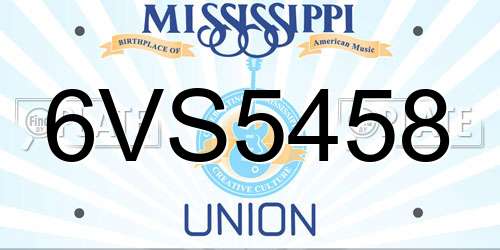 6VS5458 Mississippi License Plate