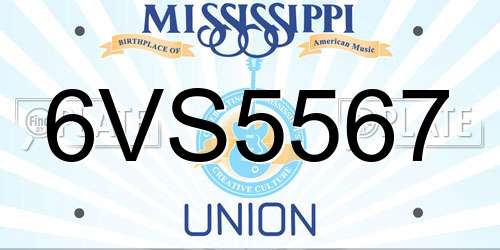 6VS5567 Mississippi License Plate