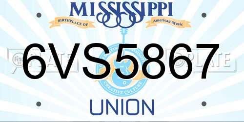 6VS5867 Mississippi License Plate