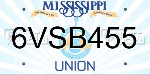 6VSB455 Mississippi License Plate
