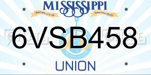 6VSB458 Mississippi License Plate