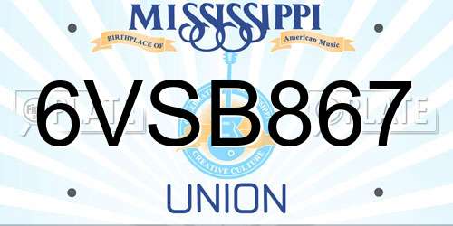 6VSB867 Mississippi License Plate