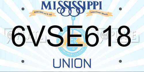 6VSE618 Mississippi License Plate