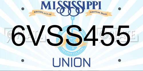6VSS455 Mississippi License Plate