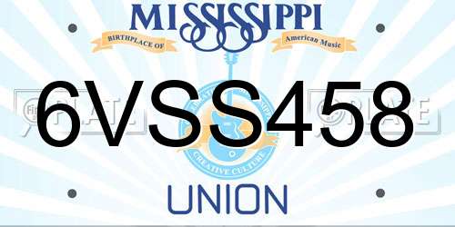 6VSS458 Mississippi License Plate