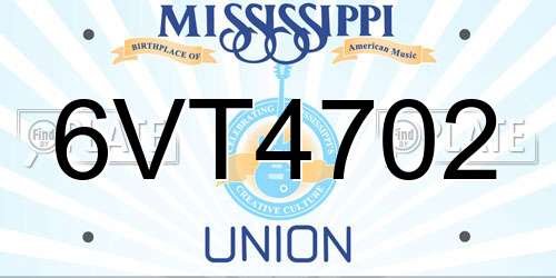 6VT4702 Mississippi License Plate