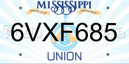 6VXF685 Mississippi License Plate