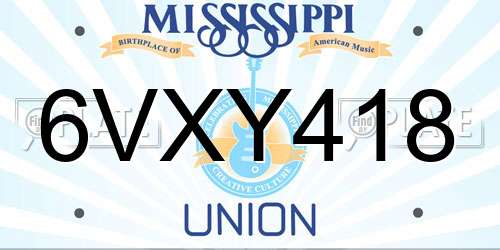 6VXY418 Mississippi License Plate