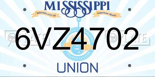 6VZ4702 Mississippi License Plate