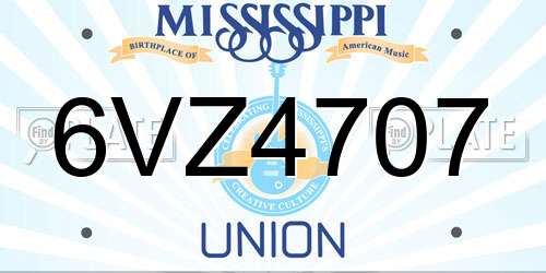 6VZ4707 Mississippi License Plate