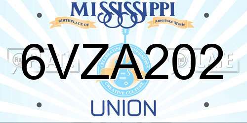 6VZA202 Mississippi License Plate