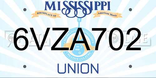 6VZA702 Mississippi License Plate