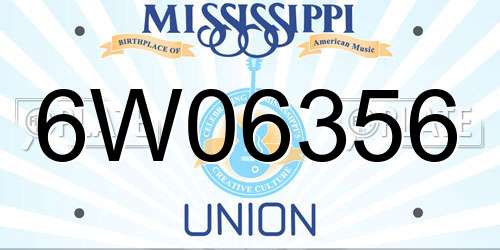 6W06356 Mississippi License Plate